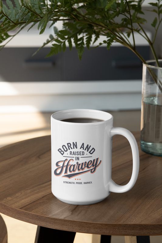 15 oz Harvey Pride Mug – Born and Raised in Harvey | White Ceramic Mug